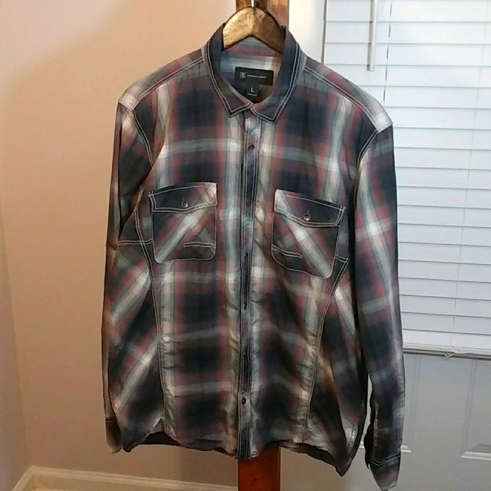 INC International Concepts Rodeo Plaid Mens 100% Cotton Long Sleeves Shirt Sz L
